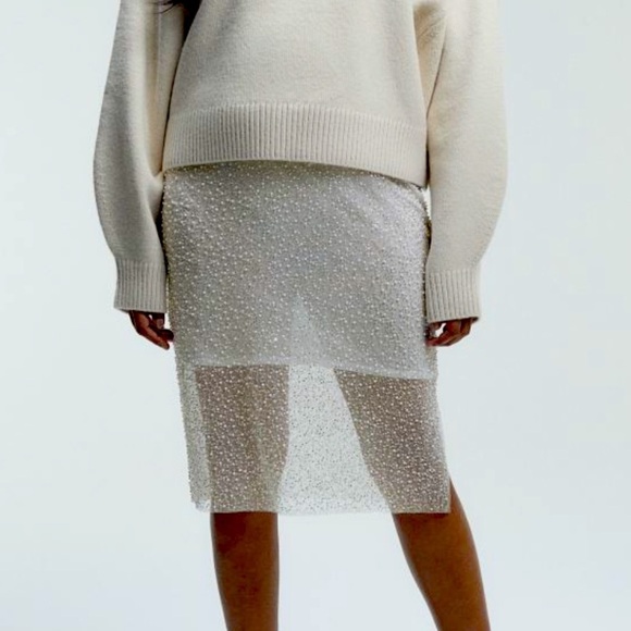 H&M Dresses & Skirts - Bead embellished skirt sequin sheer tulle